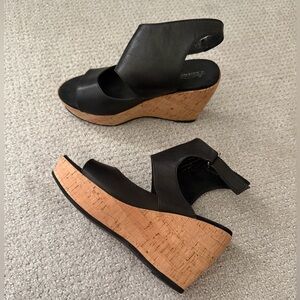 Antelope Black Leather Slingback Wedge Sandals Size 37 (6.5/7)